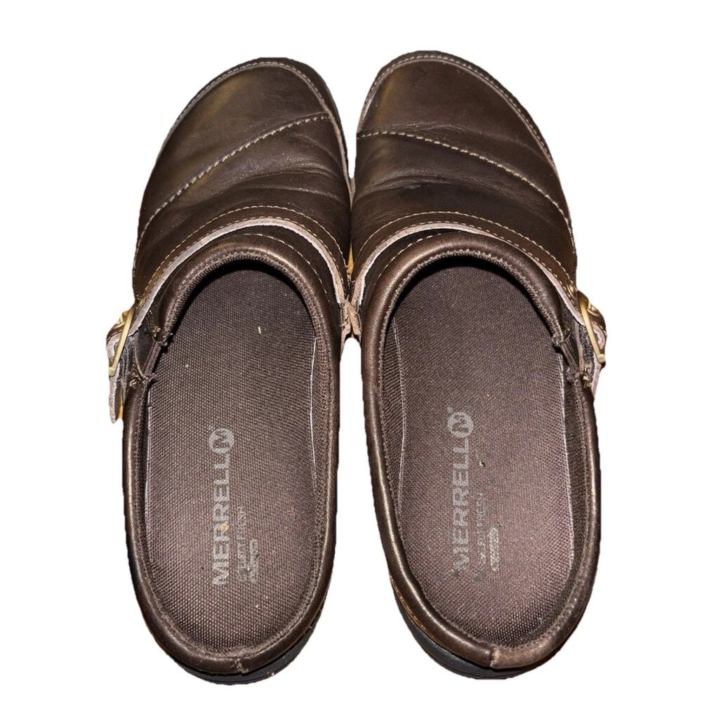 Merrell Leather Clog Shoes Womens Size 7.5 Brown Buckle Slip On Comfort Casual - Picture 7 of 8